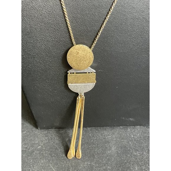 Geometric Gold & Silver Pendant Necklace With Adjustable Chain - Picture 2 of 3